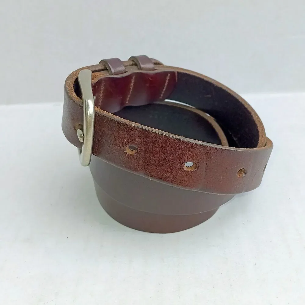 Eddie Bauer Brown Leather Belt-Medium-Harness Style-Brass Buckle-Classic-MInimal